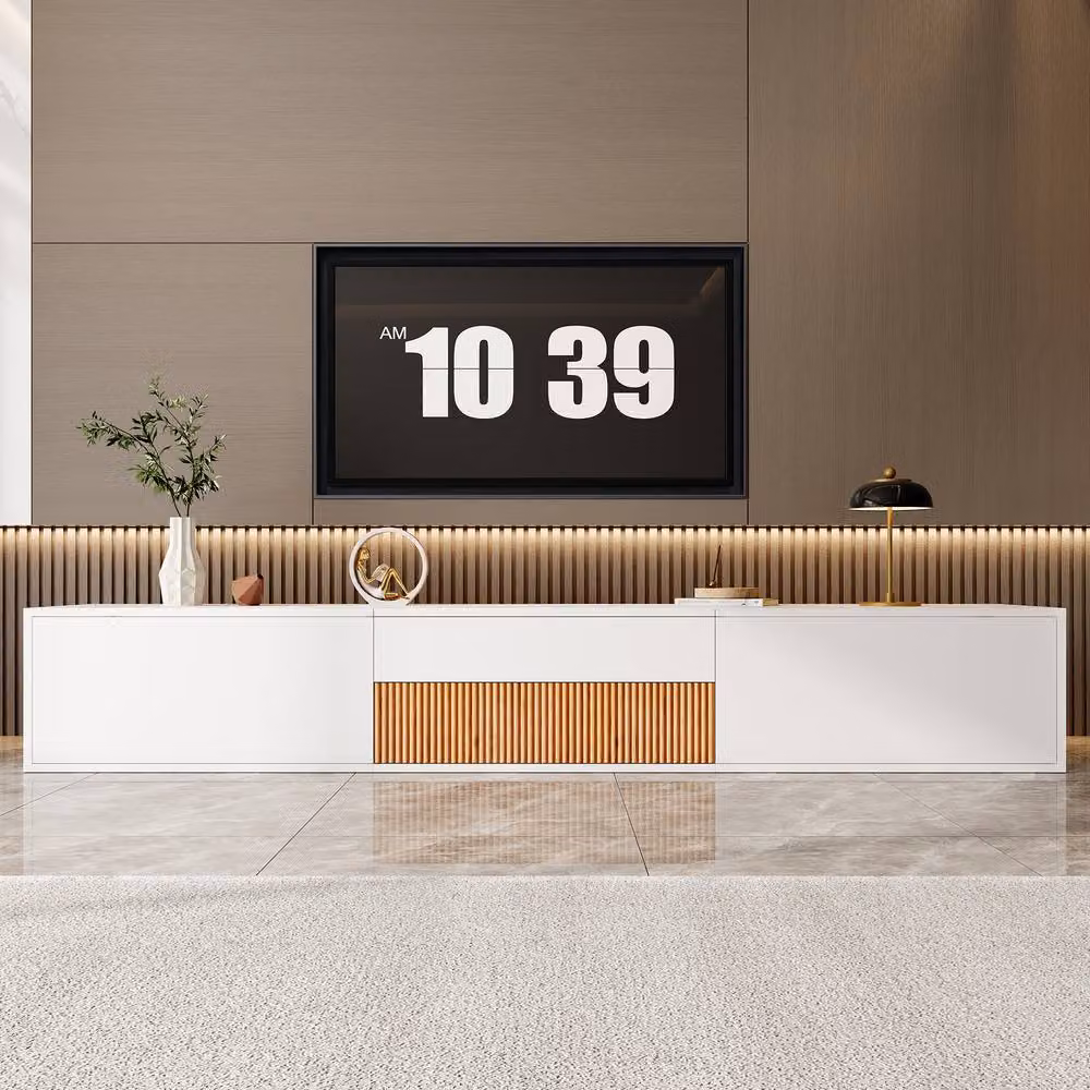 BTM Modern Wood TV Cabinet Stand and Projector Lowboard Shelf, White and Multicolour, W/D/H: 180 x 34 x 30 cm – 3