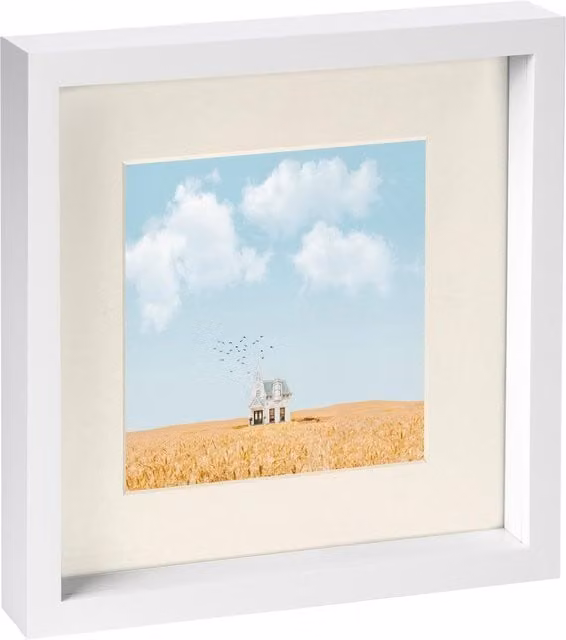 Nicola Spring Single Square 3D Box Photo Frame in White and Yellow, W/D/H: 25.4 x 25.4 x 25.4 cm
