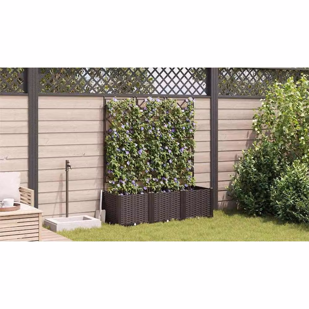 Berkfield Home Garden Planter with Trellis, 3 Piece Set, Brown, W/D/H: 120 x 40 x 143 cm – 3