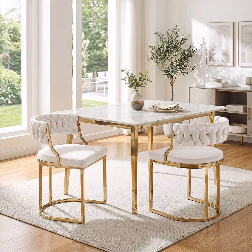 Costway Set of 2 Modern White Velvet Upholstered Dining Chairs with Armrests – 2