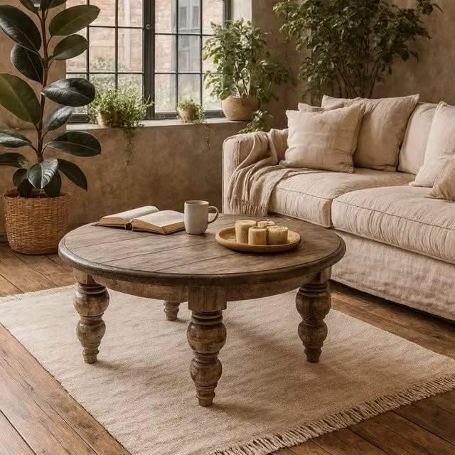 Wyld Haus Montaine Round Brown Solid Wood Coffee Table, W/D/H: 90 x 90 x 40 cm – 1