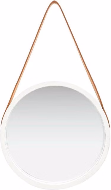 Berkfield Home Round Retro Hanging Wall Mirror with Strap, White, Diameter: 40 cm