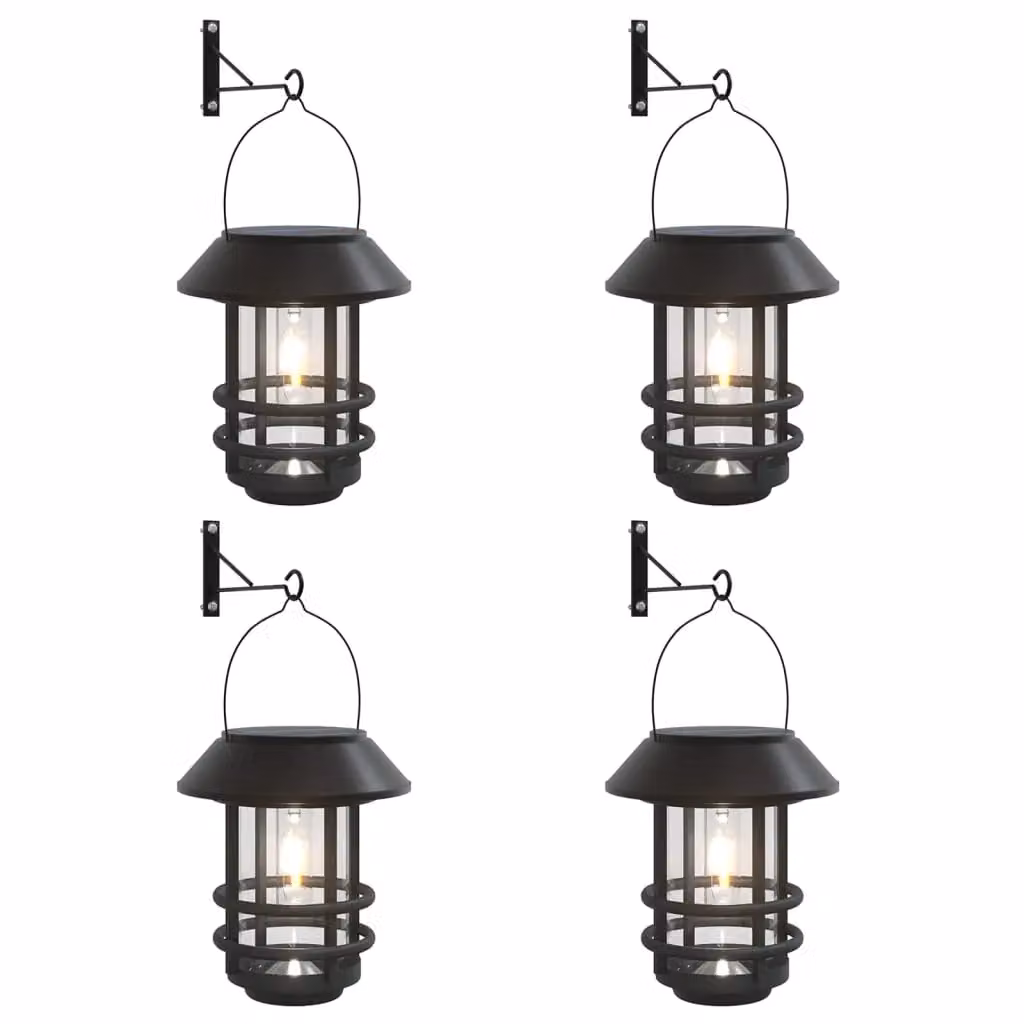 Berkfield Home Solar LED Outdoor Wall Lanterns, 4 Pack, Black with White Glass, IP44 Waterproof with Dusk Sensor – 2