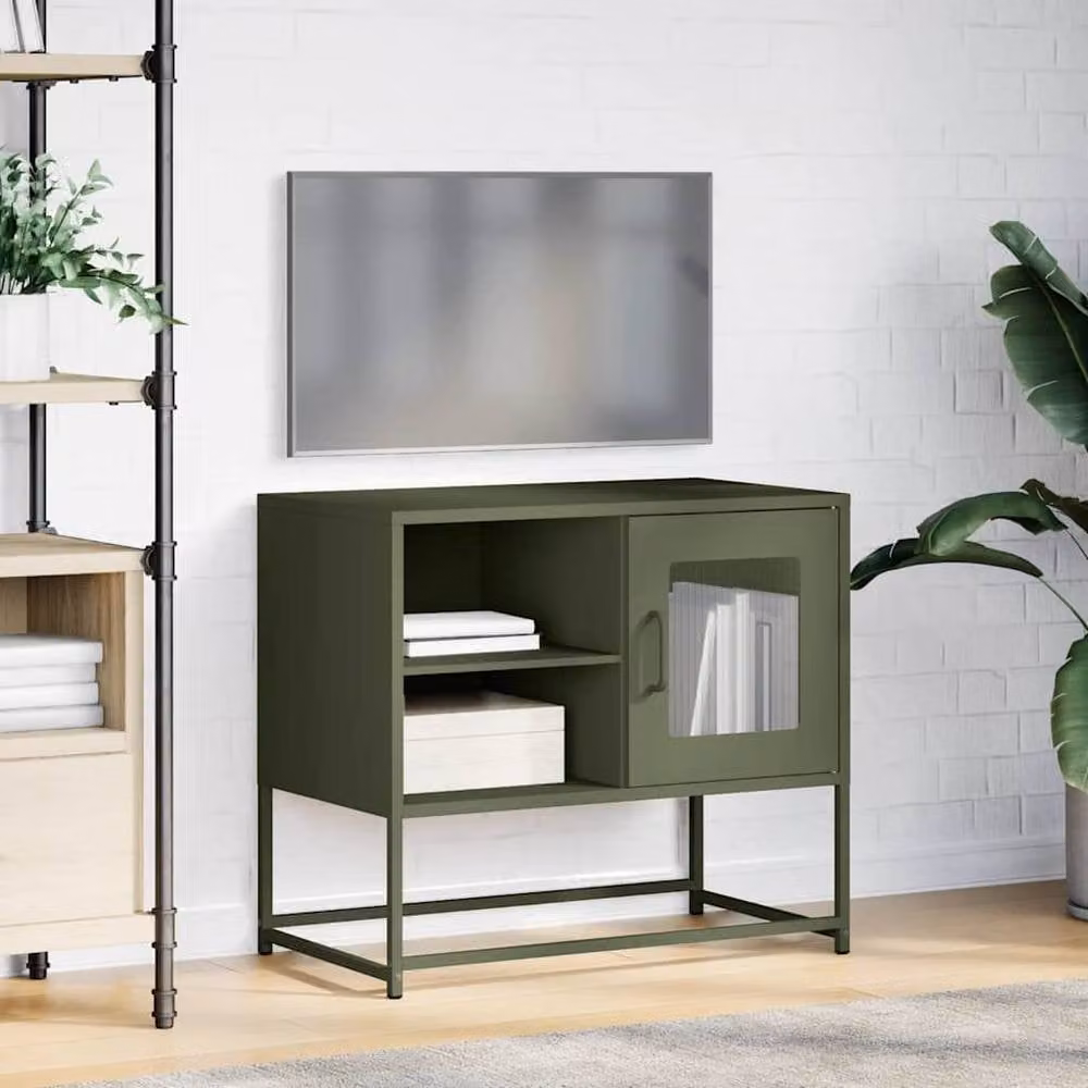Berkfield Home Metal TV Cabinet in Olive Green, W: 68 cm, D: 39 cm, H: 60.5 cm – 3