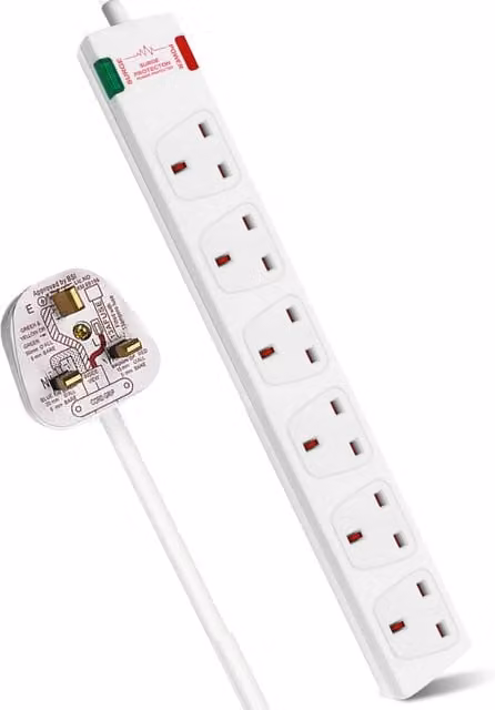 Livingandhome 6 Way Socket Multi Plug Outlet Extender with Cable and Surge Protector, White