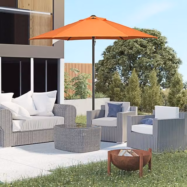 Outsunny Orange Aluminium Patio Parasol Umbrella with Central Pole, Diameter: 200 cm