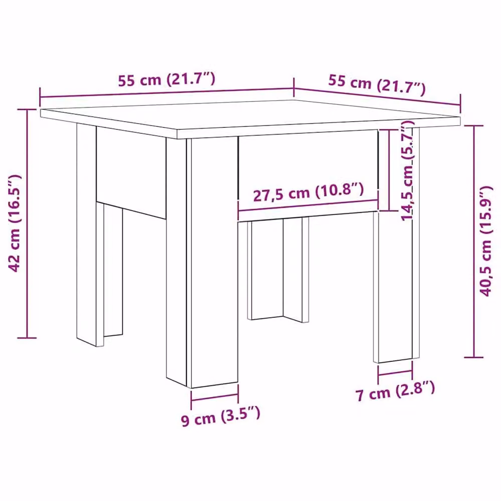 Berkfield Home Elegant Square Coffee Table in Black Oak, W/D/H: 55 x 55 x 42 cm – 7