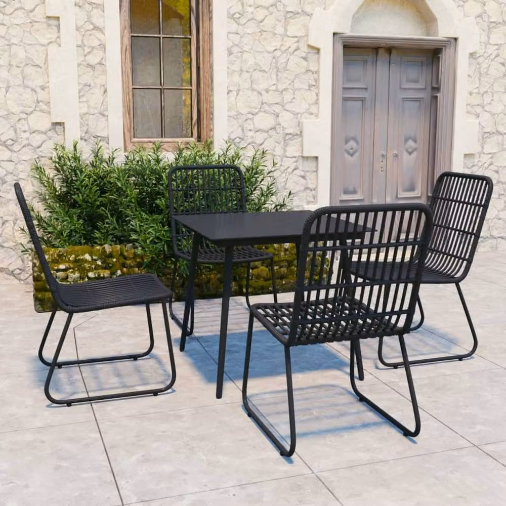 Berkfield Home 5 Piece Modern Outdoor Dining Set in Black Poly Rattan and Glass – 2