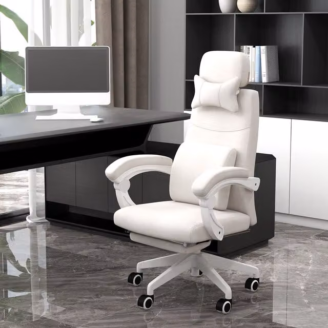 Vinsetto White Reclining Home Office Task Chair with Lumbar Support, Headrest and Armrests