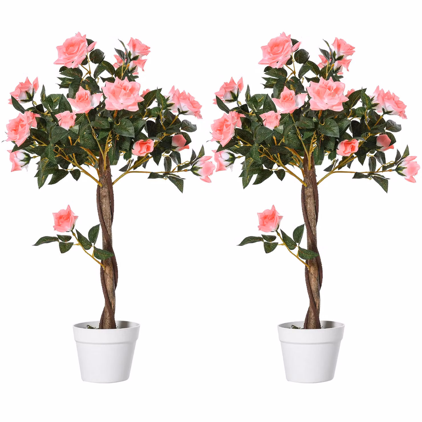 OUTSUNNY Set of 2 Pink Artificial Rose Trees, 90 cm Height – 2