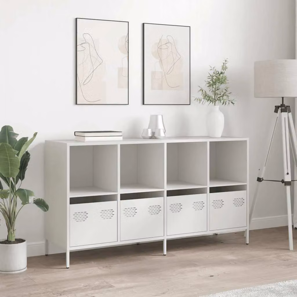 Berkfield Home White Matt Minimalist Sideboard in Cold-rolled Steel, W/D/H: 135 x 39 x 73.5 cm – 2
