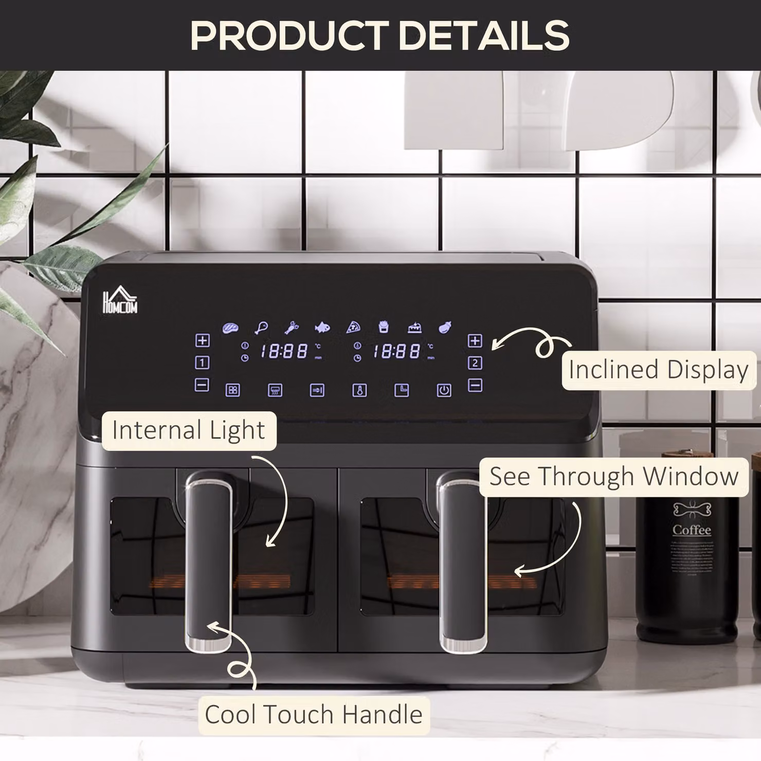 HOMCOM 8L Double Air Fryer Oven with Digital Display and 8 Presets, Black – 6
