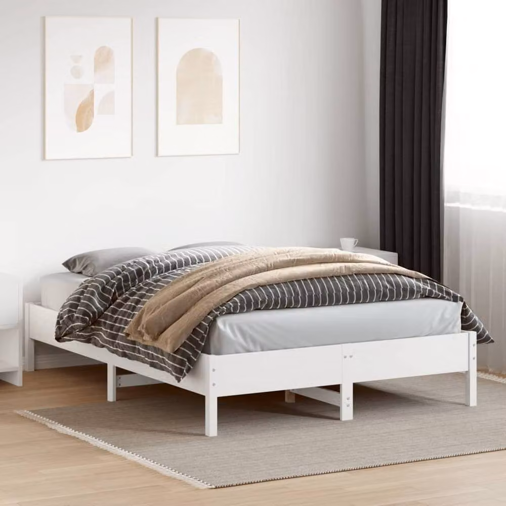 Berkfield Home White Solid Pine Wood Bed Frame W/D/H: 150 x 200 cm – 2