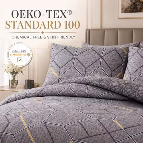 Lazzaro Grey Microfibre Reversible King Size Duvet Cover and Pillowcase Set, W/D/H: 240 x 220 cm with 50 x 75 cm Pillowcases – 2