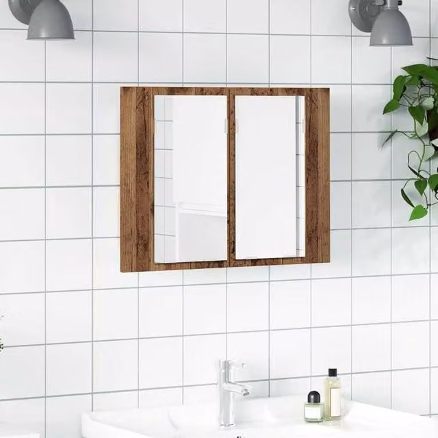 Berkfield Home LED Mirror Cabinet in Old Wood Brown, W/D/H: 60 x 12 x 45 cm – 1