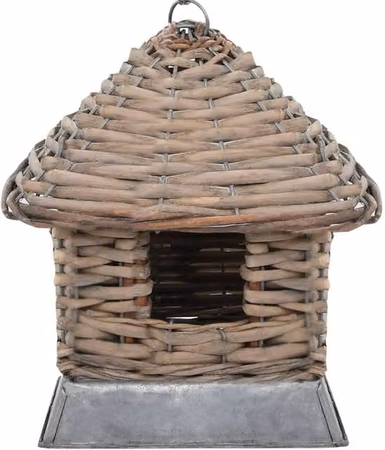 Berkfield Home Set of 3 Hanging Wicker Bird Houses in Brown