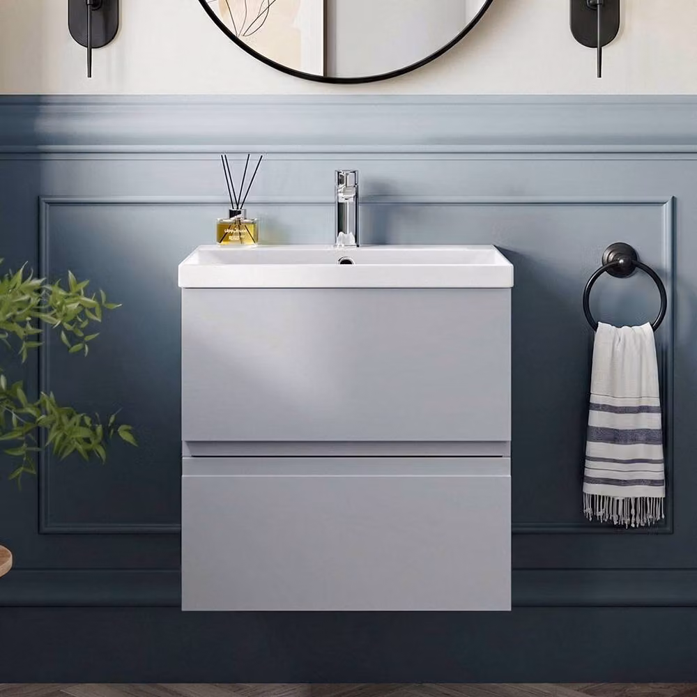 Balterley Mavesyn 2 Drawer Wall Hung Vanity Basin Unit, Satin Grey, Width: 50 cm – 2