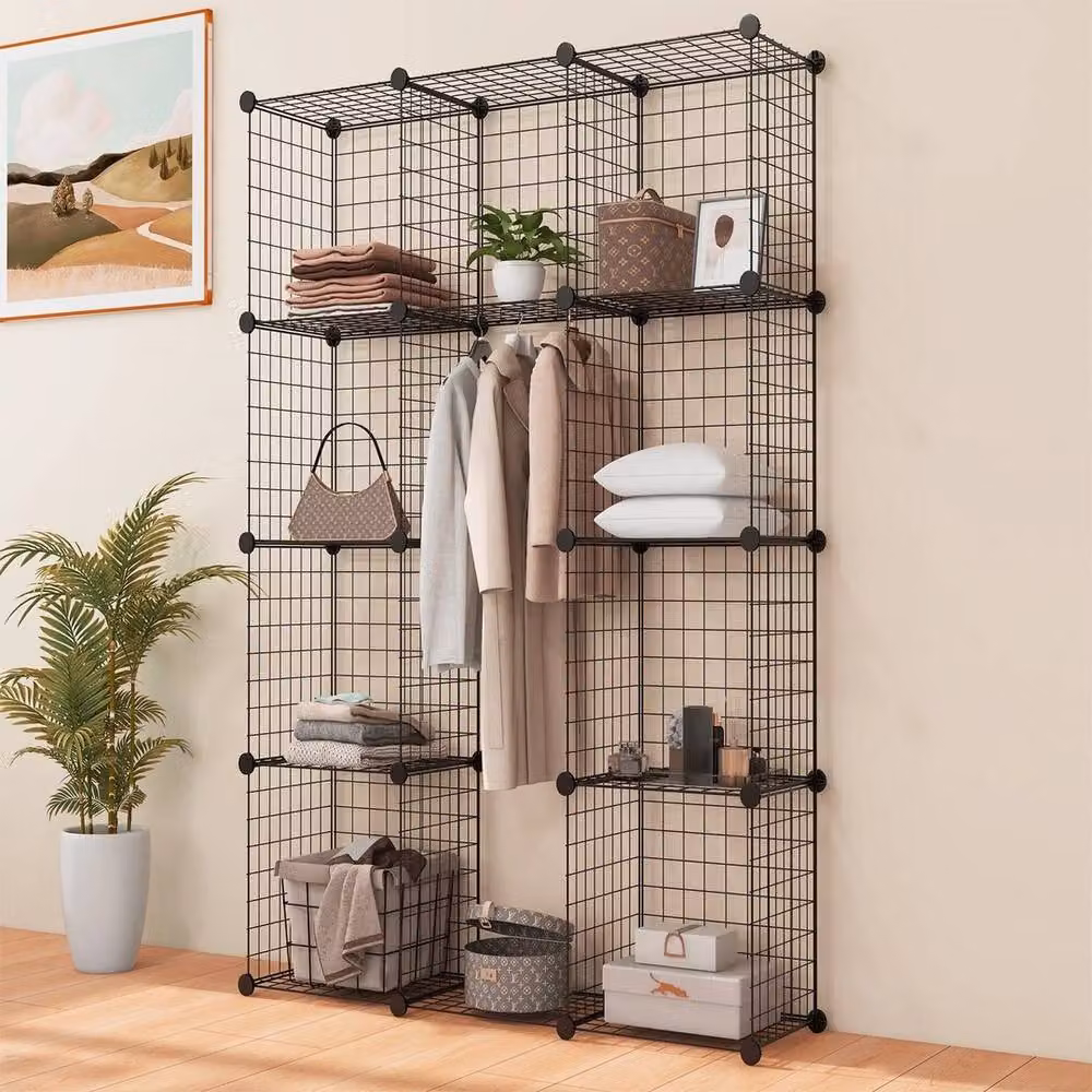 NESTLUNE 12-Cube Metal Wire Storage Organiser in Black, W/D/H: 200 x 35 x 35 cm – 2
