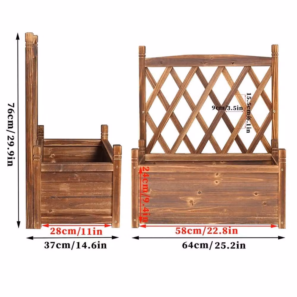 NESTLUNE Brown Wooden Raised Garden Bed with Trellis Planter Box, W/D/H: 64 x 37 x 76 cm – 5