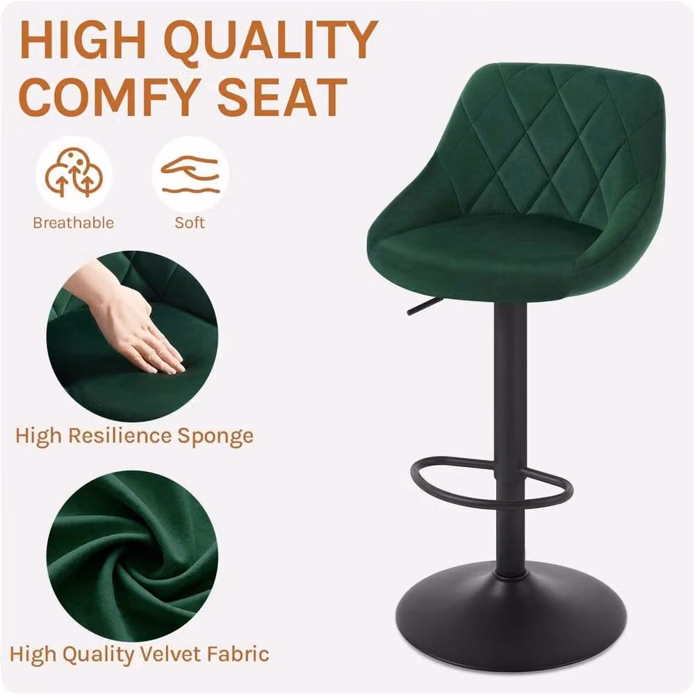 NESTLUNE Velvet Bar Stool in Green for Kitchen and Home Office, H: 100 cm, W: 15 cm – 4