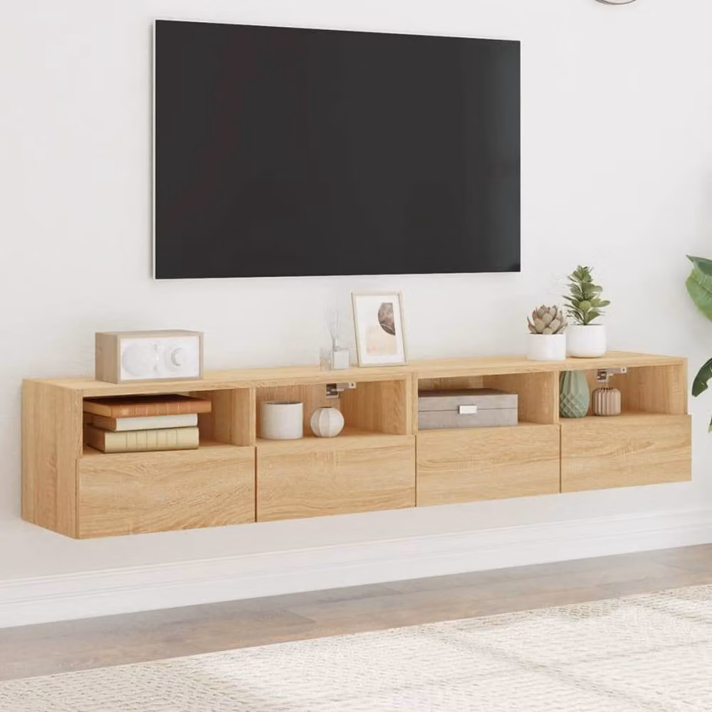 Berkfield Home Set of 2 Sonoma Oak TV Wall Cabinets in Light Tan, W/D/H: 80 x 30 x 30 cm – 2