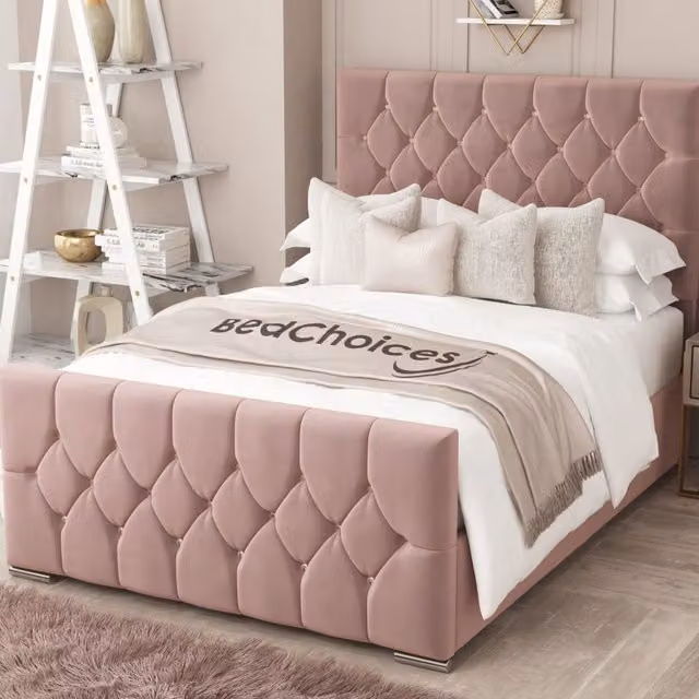 Bed Choices Florida Pink Velvet Upholstered Single Bed Frame with Lift Up Base