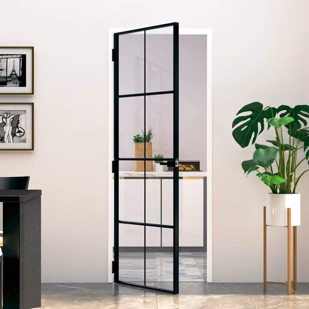 Berkfield Modern Interior Door in Black with Tempered Glass and Aluminium, W: 76 cm, H: 201.5 cm – 2