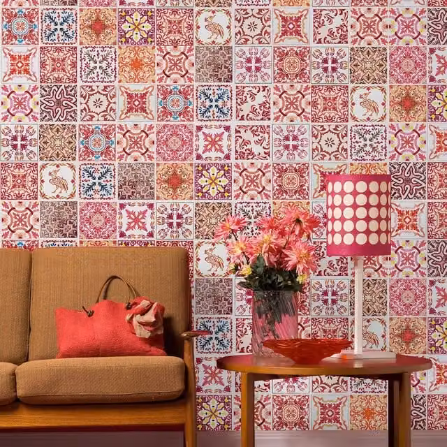 Walplus Tile Look Wall Tile Stickers in Red, Orange and Yellow, 12 Pack, 20 cm