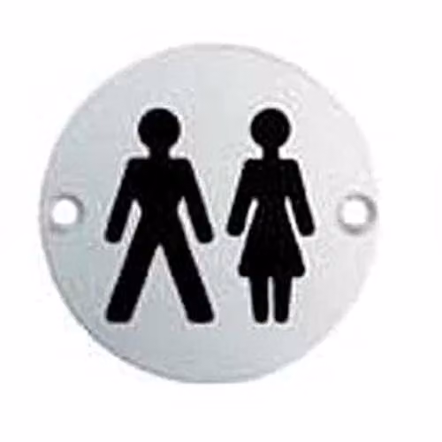 Loops Unisex Bathroom Door Symbol Sign, Brushed Silver Satin Anodised Aluminium, Diameter: 7.6 cm
