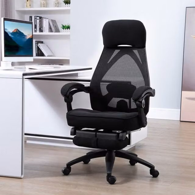 Vinsetto Black Fabric Mesh Executive Swivel Office Chair with Headrest and Armrests