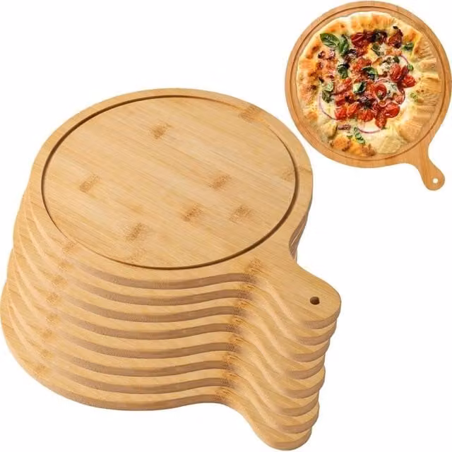 Havendro Round Wooden Pizza Serving Tray, Brown, Diameter: 33 cm