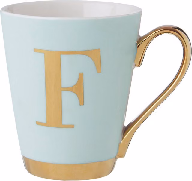 Orsina Personalized Green and Gold Frosted Deco F Letter Monogram Ceramic Mug
