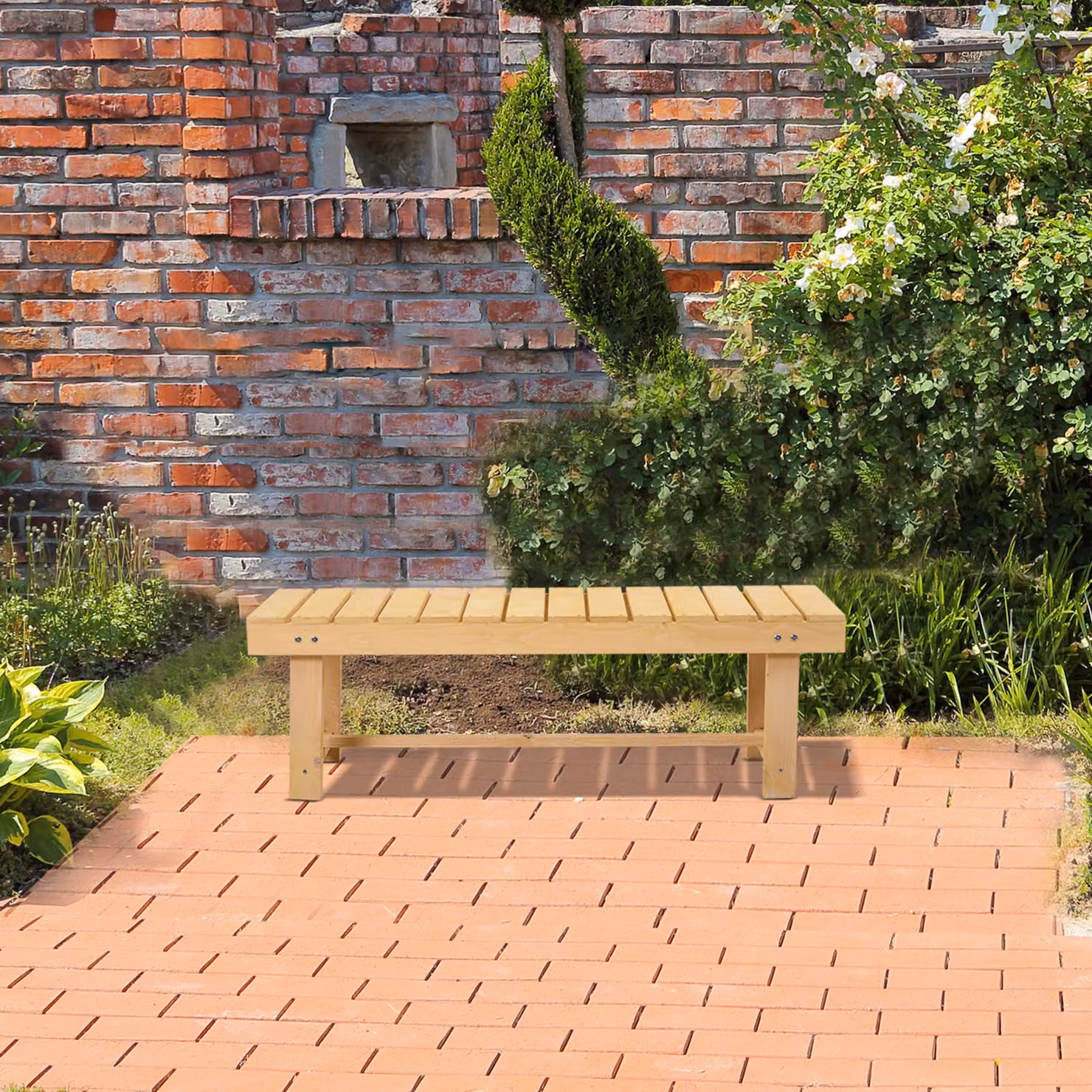 Outsunny 2-Seater Wooden Garden Bench Loveseat, Lacquered Treated Hardwood, W: 110 cm, D: 38 cm, H: 35 cm – 4