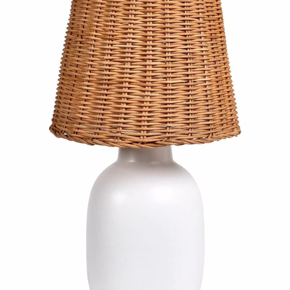 Wyld and Coco White Ceramic Table Lamp with Rattan Shade – 2