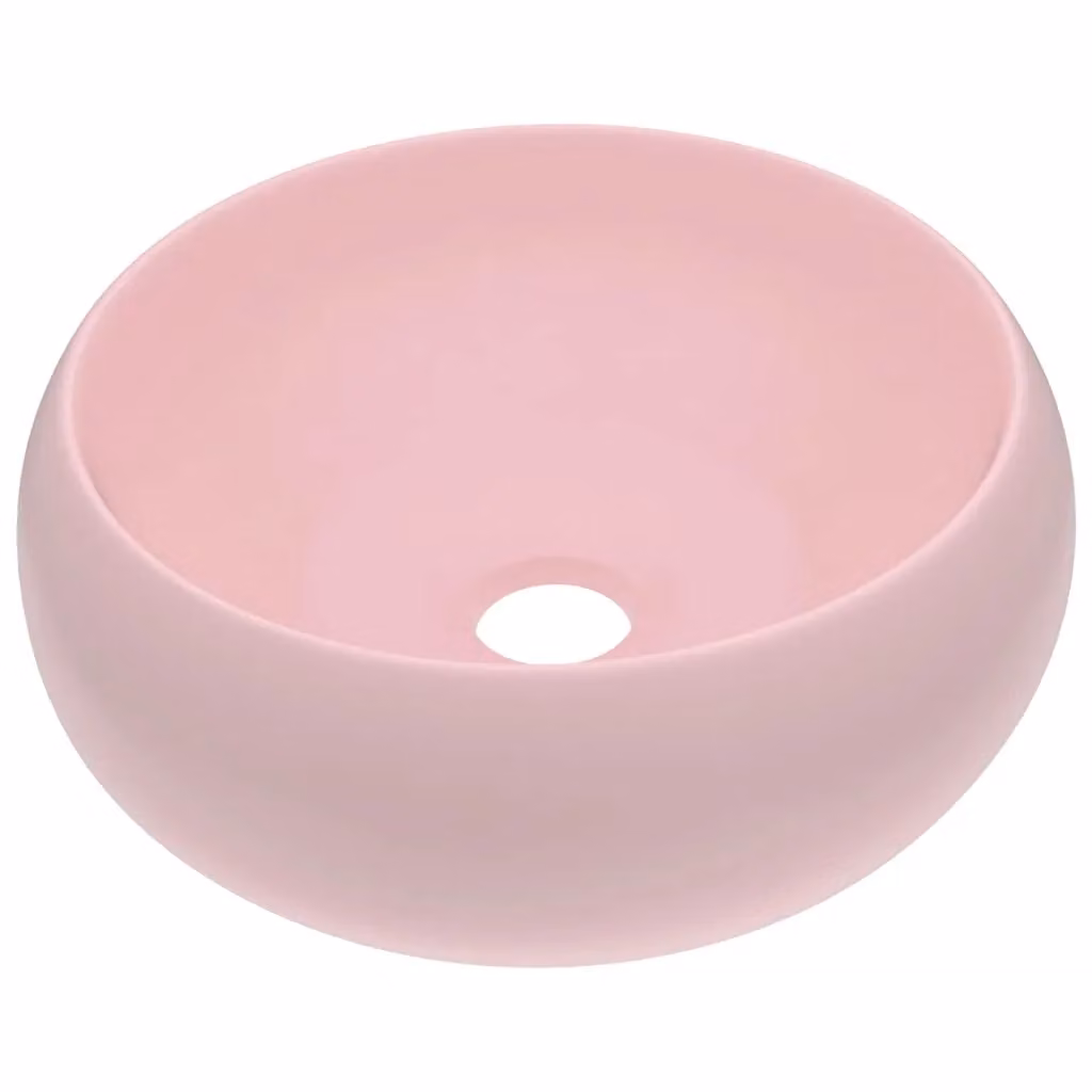 Berkfield Home Luxury Round Ceramic Wash Basin in Matt Pink, W: 40 cm, H: 15 cm, D: 15 cm – 2