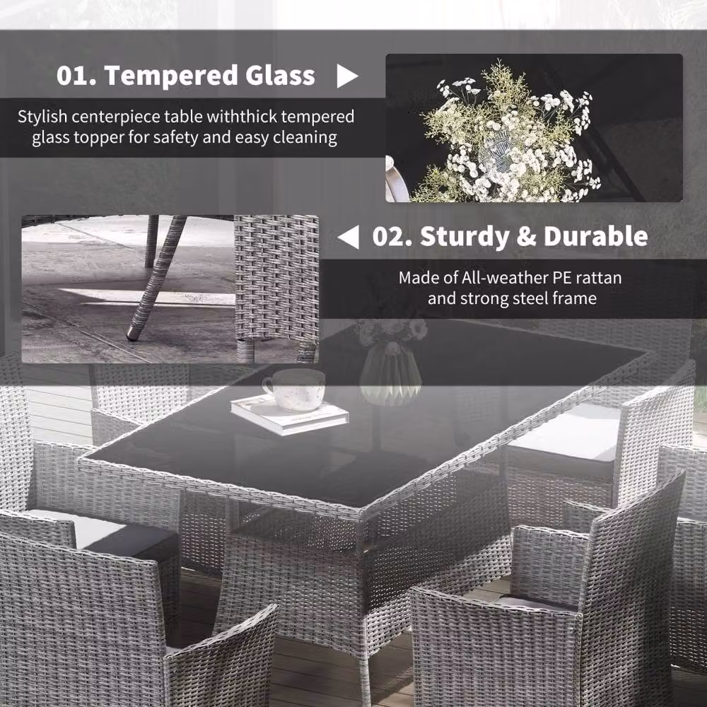 Wyld Haus Lona 6 Seater Charcoal Grey Polyrattan Outdoor Dining Set with Glass Table and Cushions – 5