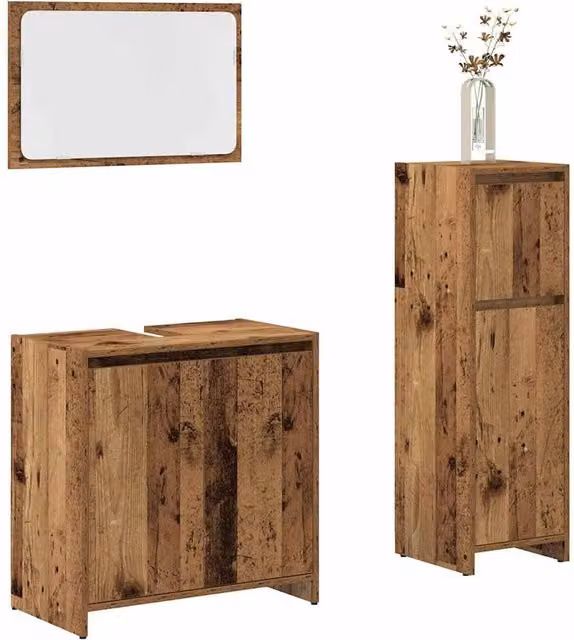 Berkfield Home 3 Piece Rustic Brown Bathroom Furniture Set with Vanity Unit