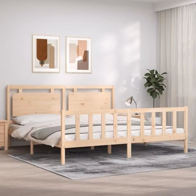 Berkfield Home Solid Pine Bed Frame with Headboard in Brown, 200 x 200 cm