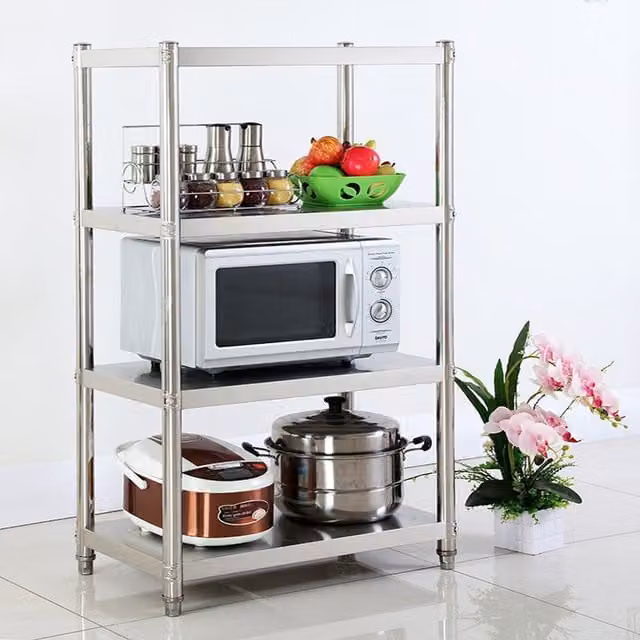 Livingandhome 4-Tier Metal Kitchen Storage Rack in Silver and White, W/D/H: 90 x 90 x 90 cm