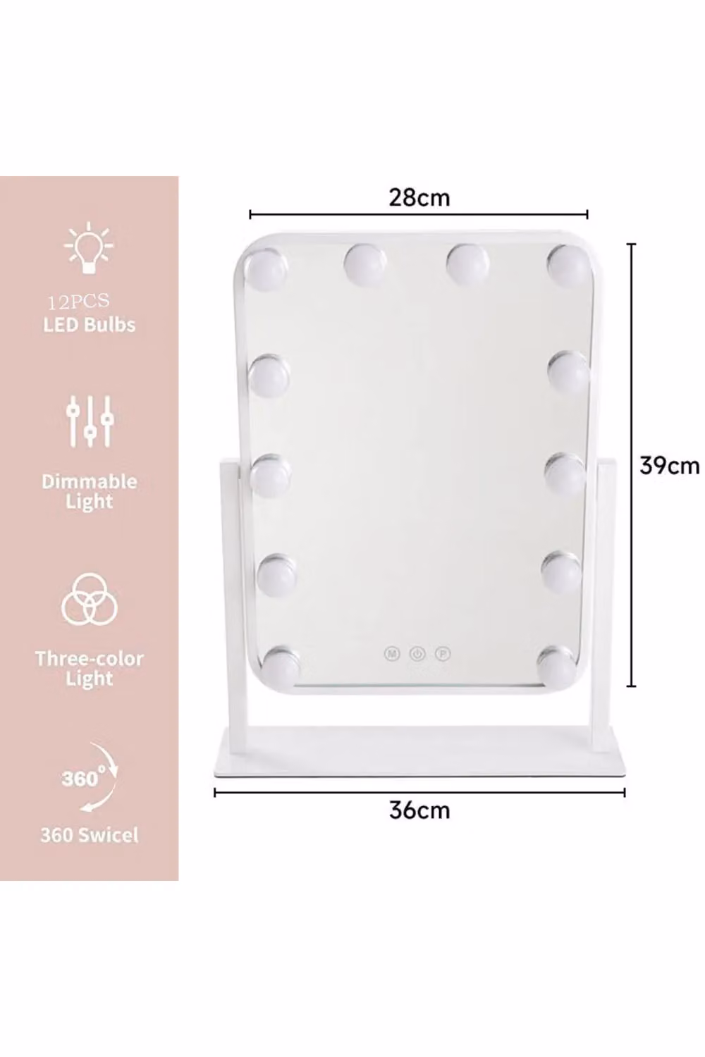 Living and Home Hollywood Vanity Mirror with Lights, 360 Degree Tabletop Makeup Mirror, White – 2