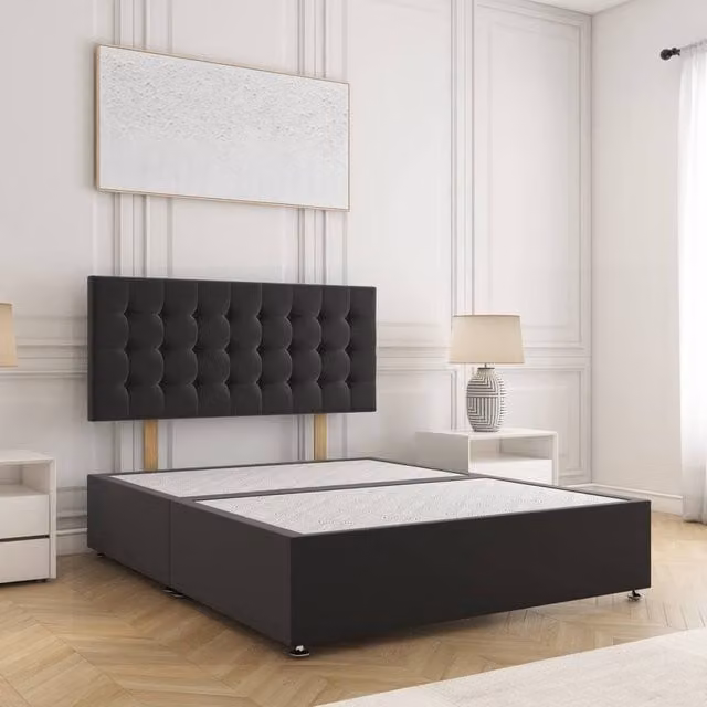 BSSPOKE Isla Super King Divan Bed with 24 inch Plush Velvet Headboard in Black