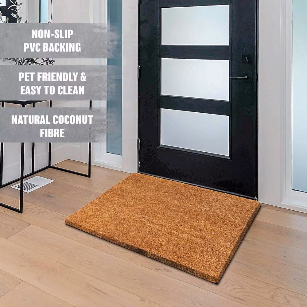 BARGAINS-GALORE Non-Slip Weatherproof Coir and Rubber Outdoor Welcome Door Mat, Brown, W: 60 cm, D: 40 cm – 2