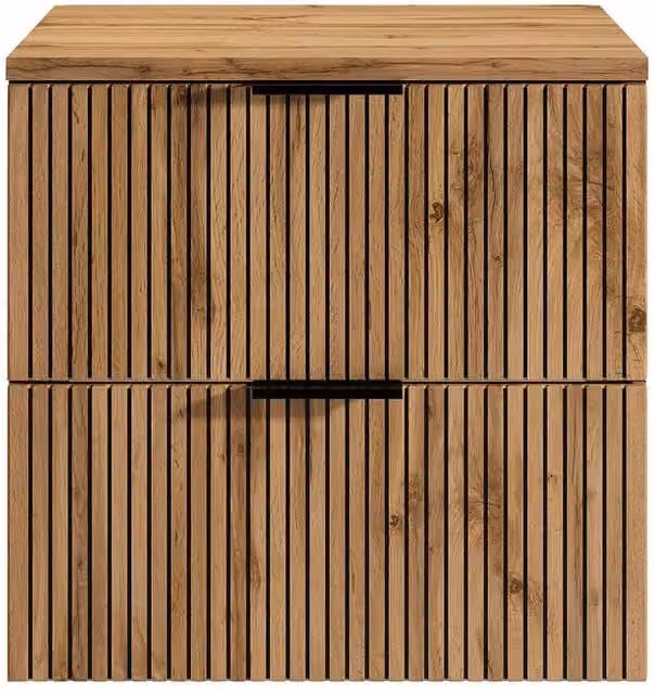 Vente-unique Striped Wall-Mounted Vanity Unit with Shelf in Light Natural and Black, W/D/H: 60 x 46 x 57 cm – 1