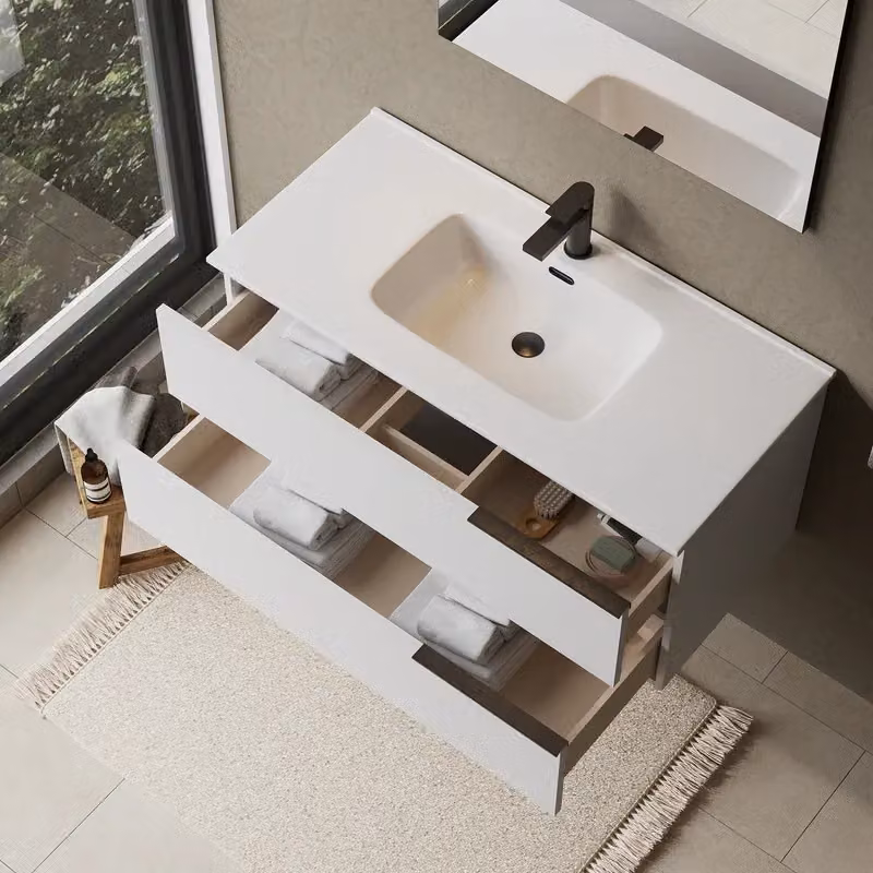 Banyetti Celtic Wall Hung Bathroom Vanity Unit with Athena Basin, Gloss White, W: 100 cm, D: 45 cm, H: 48 cm – 3