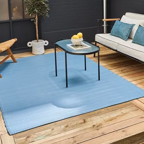 THE RUGS Urban Collection Reversible Blue Geometric Outdoor Rug, W/D: 90 x 150 cm