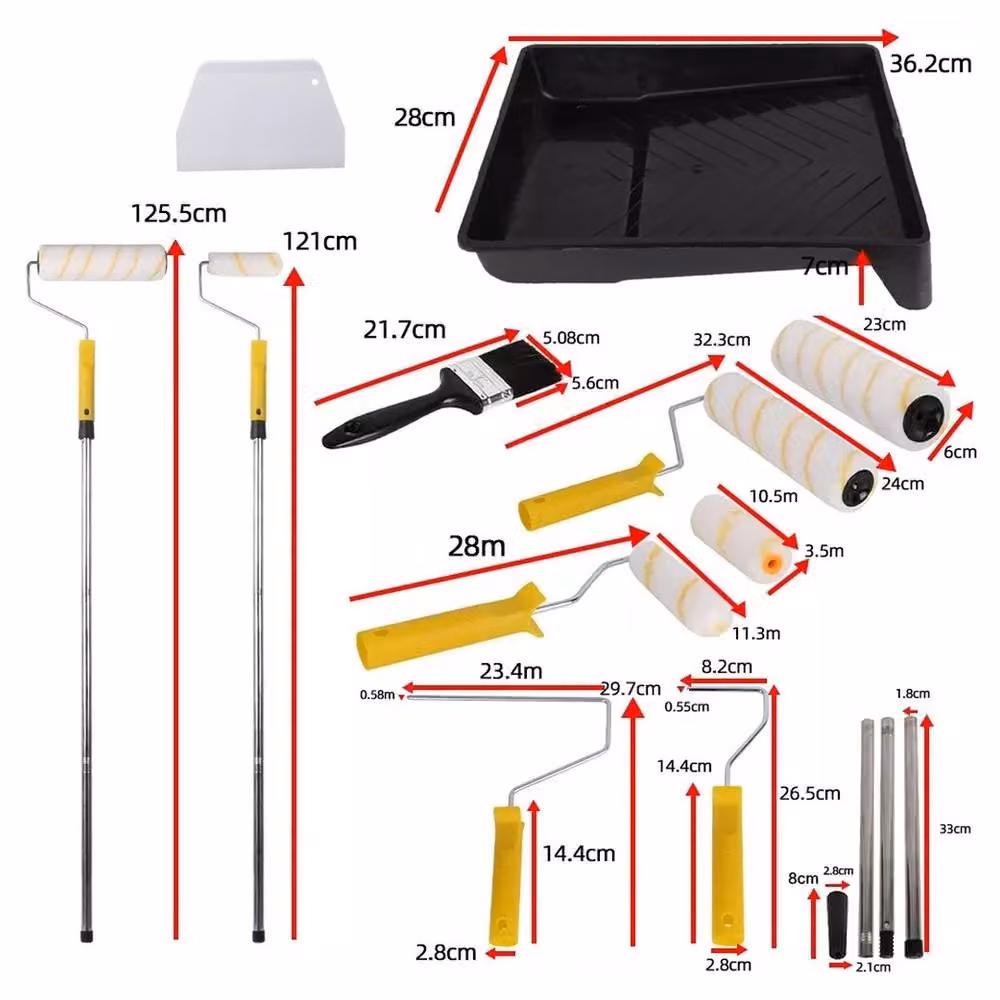 Kelvenix Paint Roller Set with Tray, Brush, Sleeves and Extension Pole in Yellow, White and Multicolour – 2