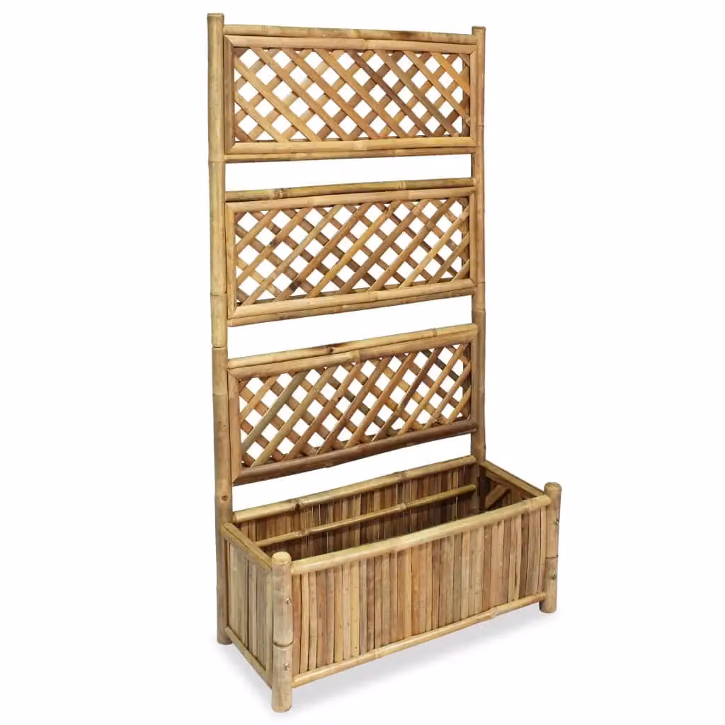 Berkfield Home Garden Wooden Raised Bed with Bamboo Trellis in Brown, Width: 70 cm – 2