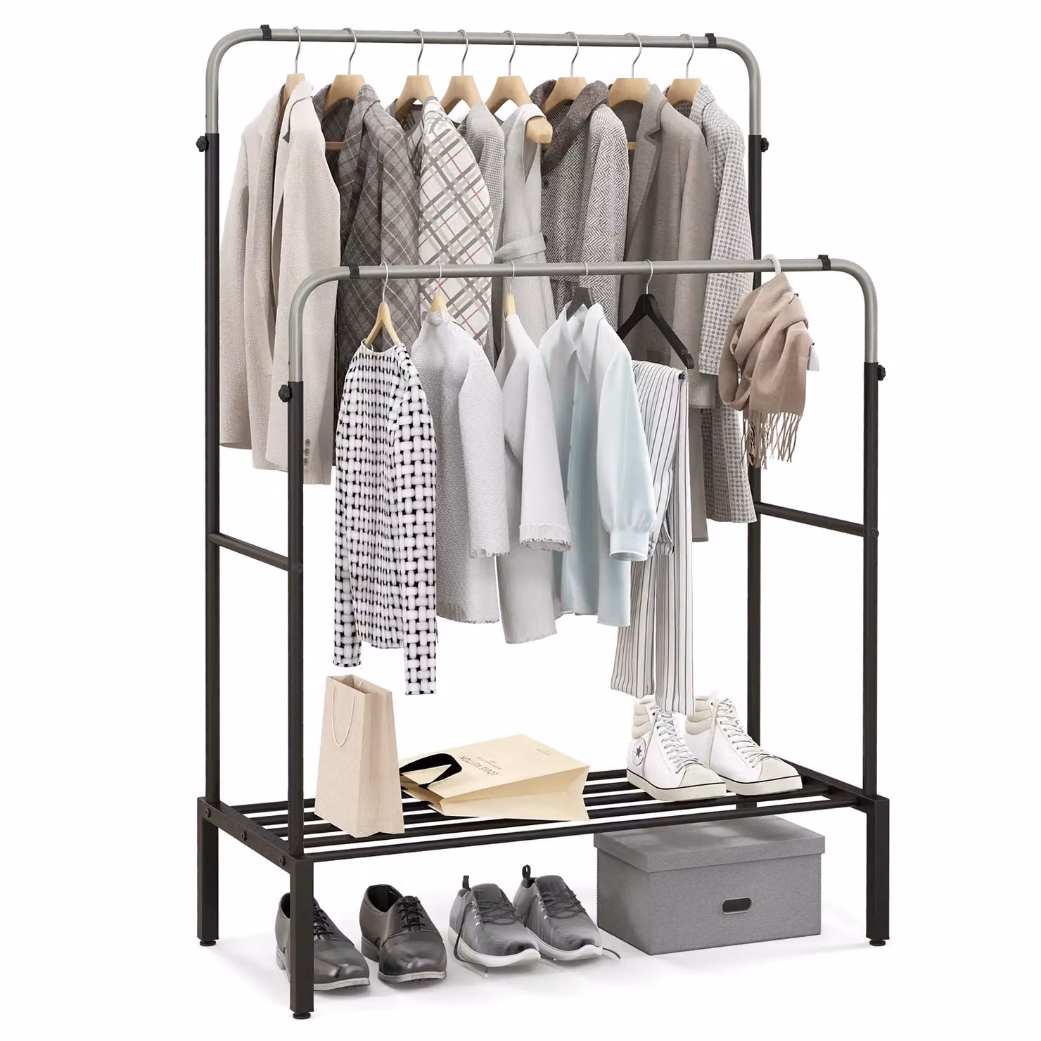 Costway Metal Clothes Hanging Garment Rack with 2 Rods in Matt Black – 4