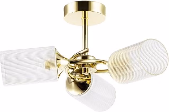Happy Homewares Modern Ceiling Light Fitting with Transparent Cylindrical Glass Shades in Gold/Brass – 1