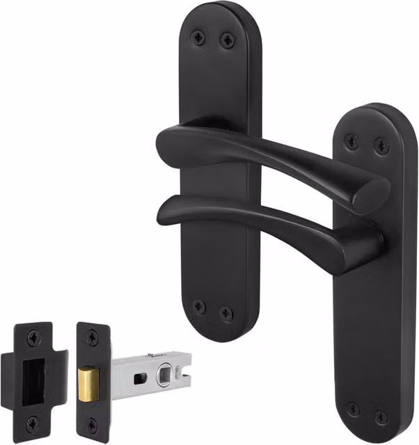 AFIT Black Twist Door Handle Latch Set with Novi Backplate, Matt Black, W/D/H: 15.0 x 15.0 x 1.75 cm – 1